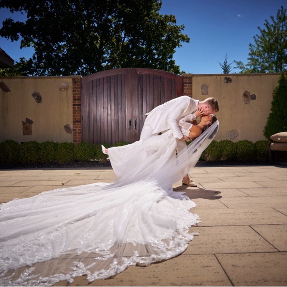 Maggie Sottero White Wedding Dress with Lace Train - Picture 6 of 13